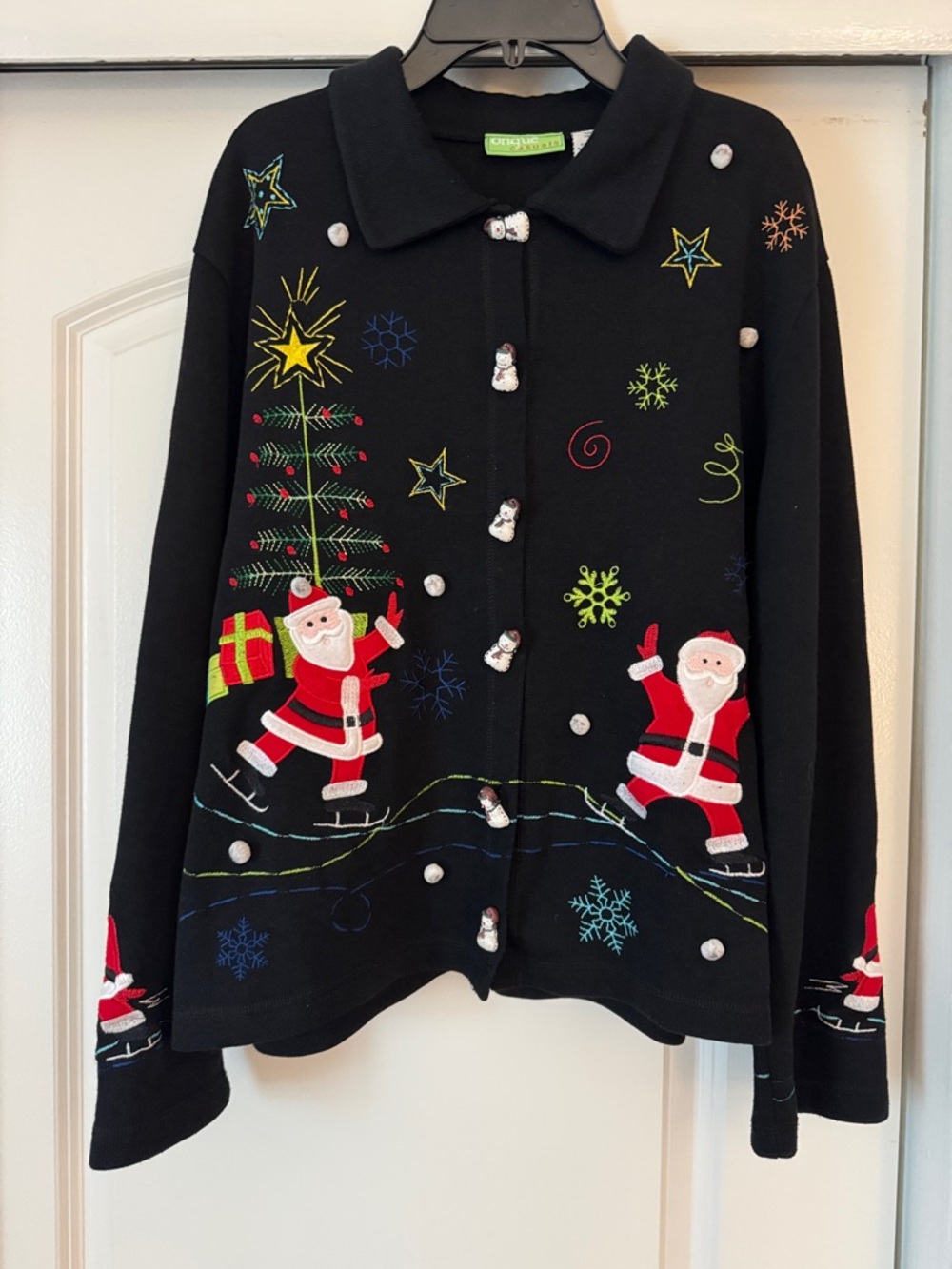 Black Holiday Santa Embroidered Cardigan